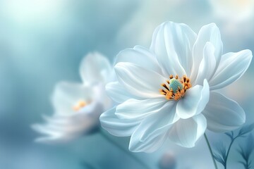 Obraz premium A lone white bloom stands upright in a clear blue sky