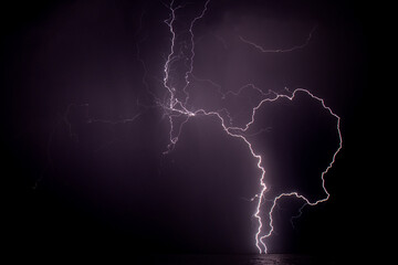 rare forked lightning in night sky