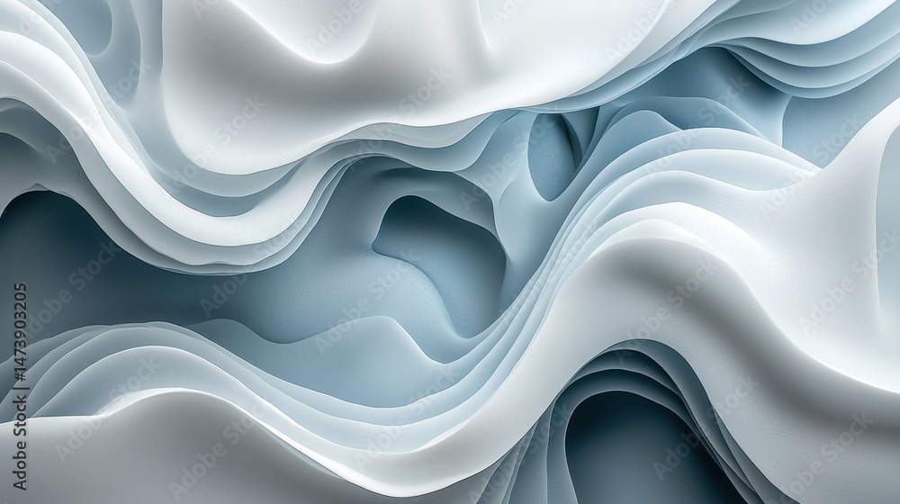 Aufkleber this realistic 4k 3d abstract background showcases a harmonious side view of flowing white and blue 