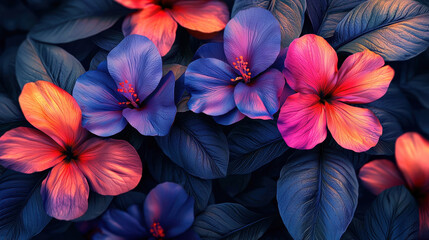 Realistic 4K 3D abstract floral background showcases vividly colored flowers with detailed petals and leaves creating a vibrant and artistic concept design.