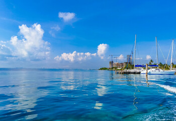 Playa Azul beach palm seascape panorama in Cancun Mexico.