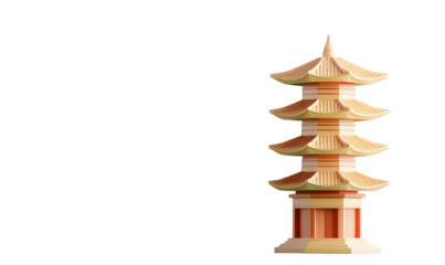 A multi-tiered pagoda, a traditional East Asian architectural structure, stands against a black backdrop.  Its design features layered roofs and a detailed base
