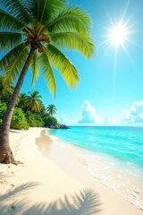 Obraz premium Sun-drenched beach, turquoise water, swaying palms, resort, nature, sand