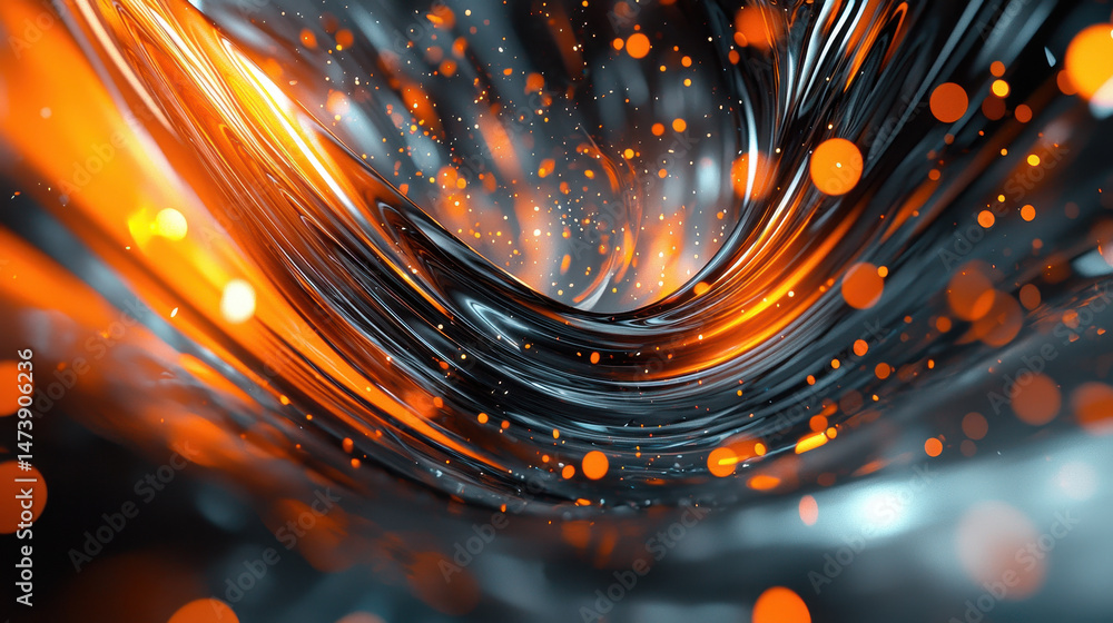 Poster abstract 3d rende of an elegant, realistic wave form with side angle view, showcasing vibrant orange
