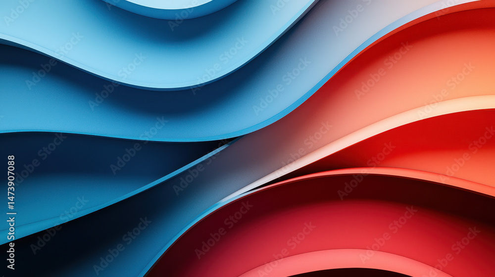 Poster a vibrant abstract 3d background in 4k showcases side a with flowing curves of realistic blue and re