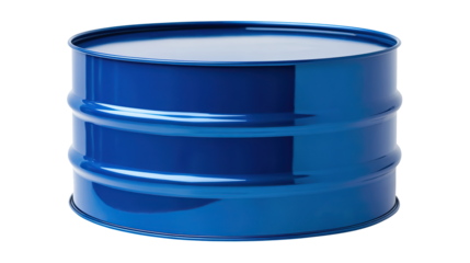 Blue oil barrel metal container object on transparent background. PNG