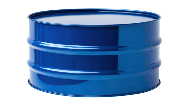 Blue oil barrel metal container object on transparent background. PNG