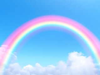 Pastel Rainbow Arcing Over Fluffy White Clouds in a Vivid Blue Sky Dreamy Weather Background