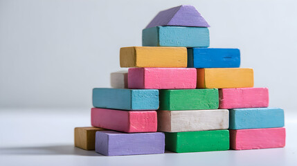 Obraz premium Colorful blocks stack pyramid on table background object play