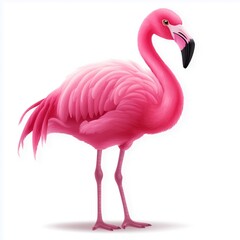 Fototapeta premium Vibrant pink flamingo illustration standing gracefully on one leg, showcasing its elegant feathers and distinctive long neck, perfect for tropical-themed designs and creative projects
