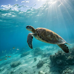 Obraz premium pacific green turtle in sea