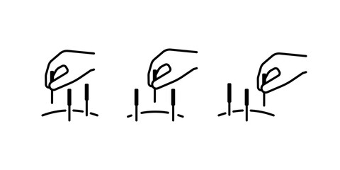 Acupuncture, hand with medical needles and body, line icon set. Alternative medicine. Body therapy and spa, wellness and acupressure. Vector