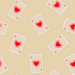 Seamless repeating pattern tile with ace of hearts cards