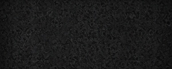 Fototapeta premium Intricate black gothic damask wallpaper Floral vines swirl in seamless pattern , vintage, texture
