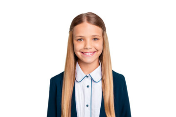 Close up photo beautiful amazing she her little lady pretty hairdress like studying school weekend...