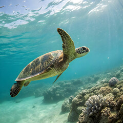 Fototapeta premium pacific green turtle in sea