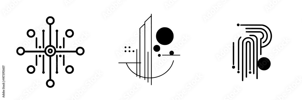 Poster vector illustration icons showcasing abstract designs with geometric shapes and lines in black and w