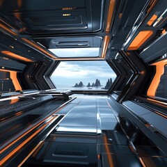 Futuristic spaceship interior with panoramic view (1)