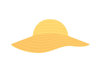 Straw sun hat. Summer woman head accessory, headwear. Vector flat illustration
