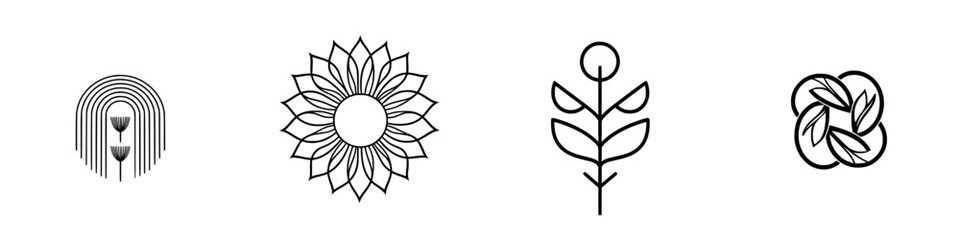 Naklejka premium Vector illustration of decorative floral and geometric designs with a modern aesthetic