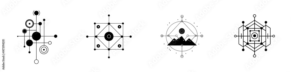 Poster unique vector illustration icons showcasing abstract geometric designs with circular and linear elem