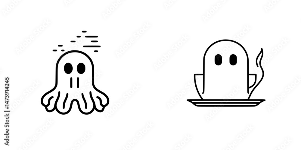 Poster vector illustration of a playful ghost and an octopus character with unique expressive features in a