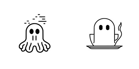 Vector illustration of a playful ghost and an octopus character with unique expressive features in a simple design style