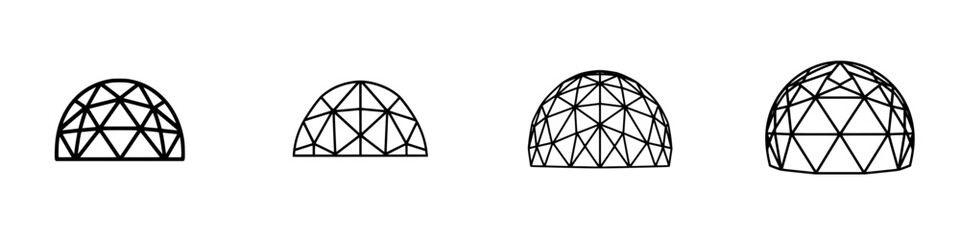 Vector illustration icons of geodesic dome structures in various stages of complexity on a white background
