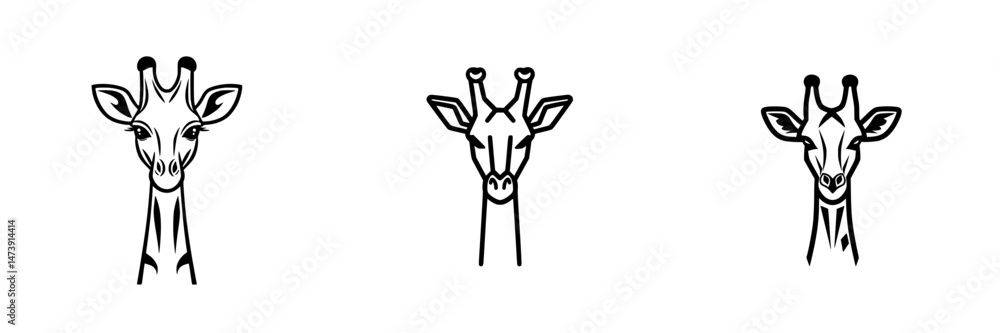 Poster vector illustration of giraffe heads showing different angles and expressions in a simple and modern
