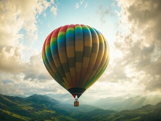Obraz premium Rainbow Hot Air Balloon Over Irish Hills