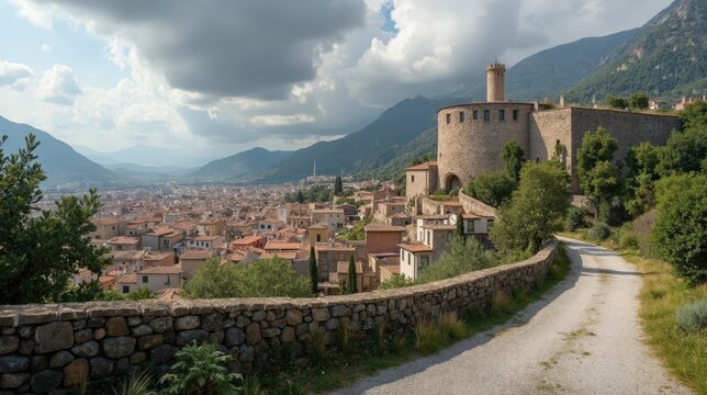 Detailed photo of Ponga in Spain, captured from a panoramic perspective during midday with cloudy skies.