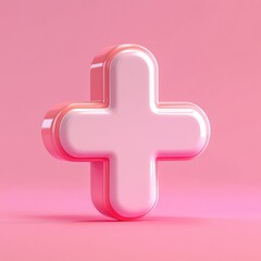 Fototapeta premium 3D rendered plus sign on a pink background.