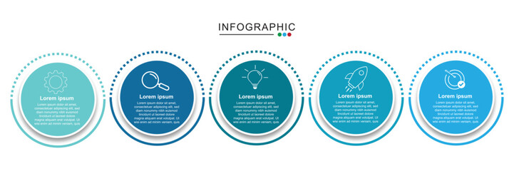 5 Steps Infographics Design Template - Graph, Pie chart, workflow layout, squire diagram, brochure, report, presentation, web design Editable Vector	