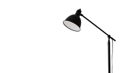 Industrial style black floor lamp with adjustable pole, isolated on transparent background. PNG