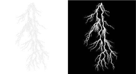 Electric Lightning Overlay — High Voltage Bolts, Power Surges, and Transparent Energy Strikes for Stormy Weather and Abstract Shock Effects