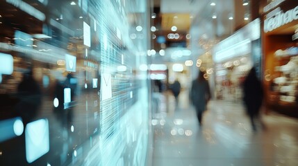 Futuristic Shopping Mall: Blurry Motion and Digital Interface