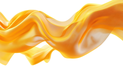 Soft golden silk texture with flowing waves creates an abstract shiny background, isolated on transparent