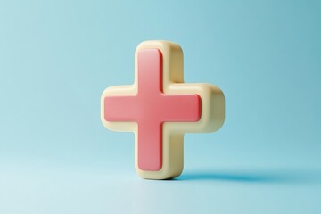 Fototapeta premium 3D rendered plus sign symbol against a pastel background.