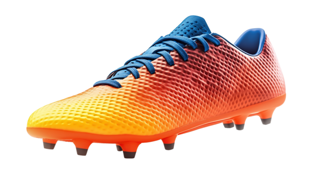 Football boots with elegant design and bright colors on transparent background. PNG