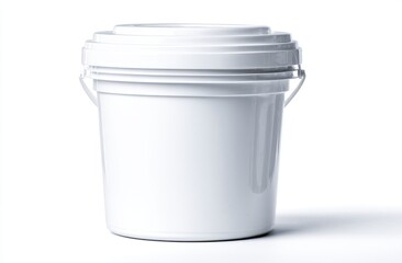 White plastic bucket with lid on white