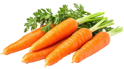 Fresh orange organic carrot with green leaves isolated on transparent background. PNG