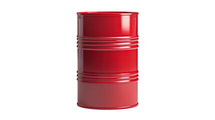 Red metal oil barrel standing upright isolated on transparent background. PNG