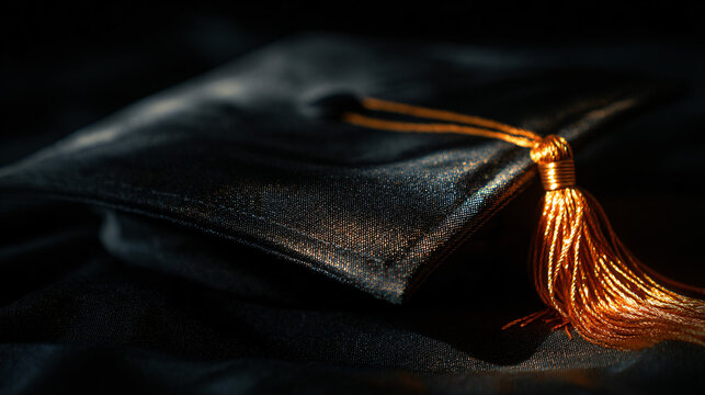 A square donnish chapiter with a tassel on a plain nighttime background knowledge