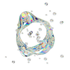 3D abstract glass shape with transparent surface, iridescent glow, fluid reflections, and colorful bubble form. Perfect for modern digital design, render, or futuristic background.