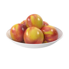 Nectarines on a plate isolated transparent background 3d rendering
