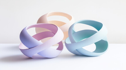 Pastel 3D sculpture-style logo featuring overlapping rings and domes inspired by modern art