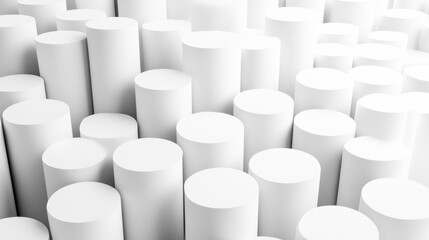 Fototapeta premium Minimalistic arrangement of white cubes and cylinders in a balanced studio setting