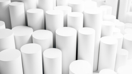 Fototapeta premium Minimalistic 3D composition featuring stacked abstract cubes and cylinders in white tones
