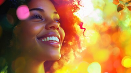 Fototapeta premium Radiant Smile, Vibrant Joy: A Portrait of Happiness