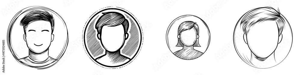 Poster a modern, linear-style pictogram of a user account avatar line icon is isolated on a white backgroun